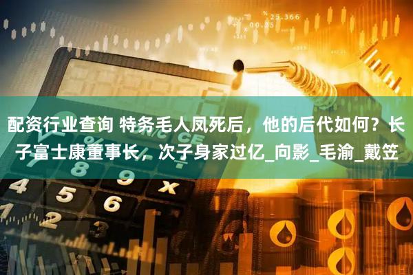 配资行业查询 特务毛人凤死后，他的后代如何？长子富士康董事长，次子身家过亿_向影_毛渝_戴笠