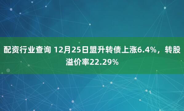 配资行业查询 12月25日盟升转债上涨6.4%，转股溢价率22.29%